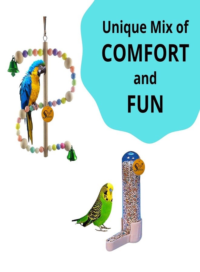 سايج سكوير مجموعة ألعاب طيور خشبية مربعة من سيج | وعاء طعام للطيور، لعبة معلقة في القفص | مناسبة للببغاء الأسترالي، الكوكاتيل، الببغاء الصغير، الكونيور، المكاو، الببغاء - Image 5